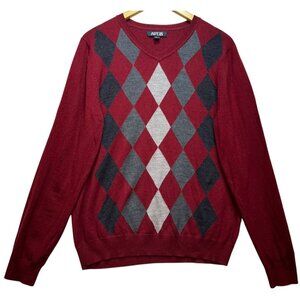 Apt. 9 Men's Preppy Merino Wool Pullover Sweater Knit Stretch Size L Red Argyle